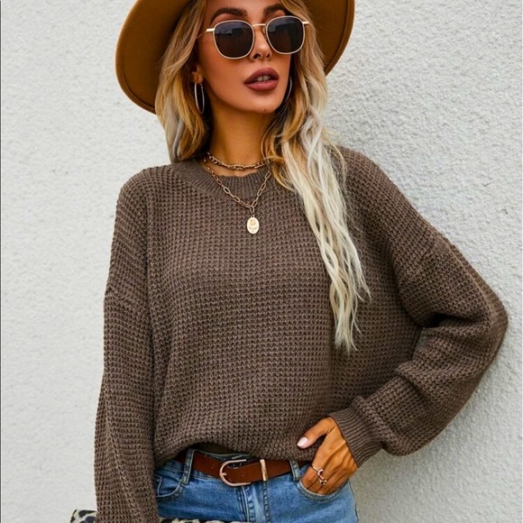 SHEIN Sweaters - BROWN SOLID DROP SHOULDER SWEATER